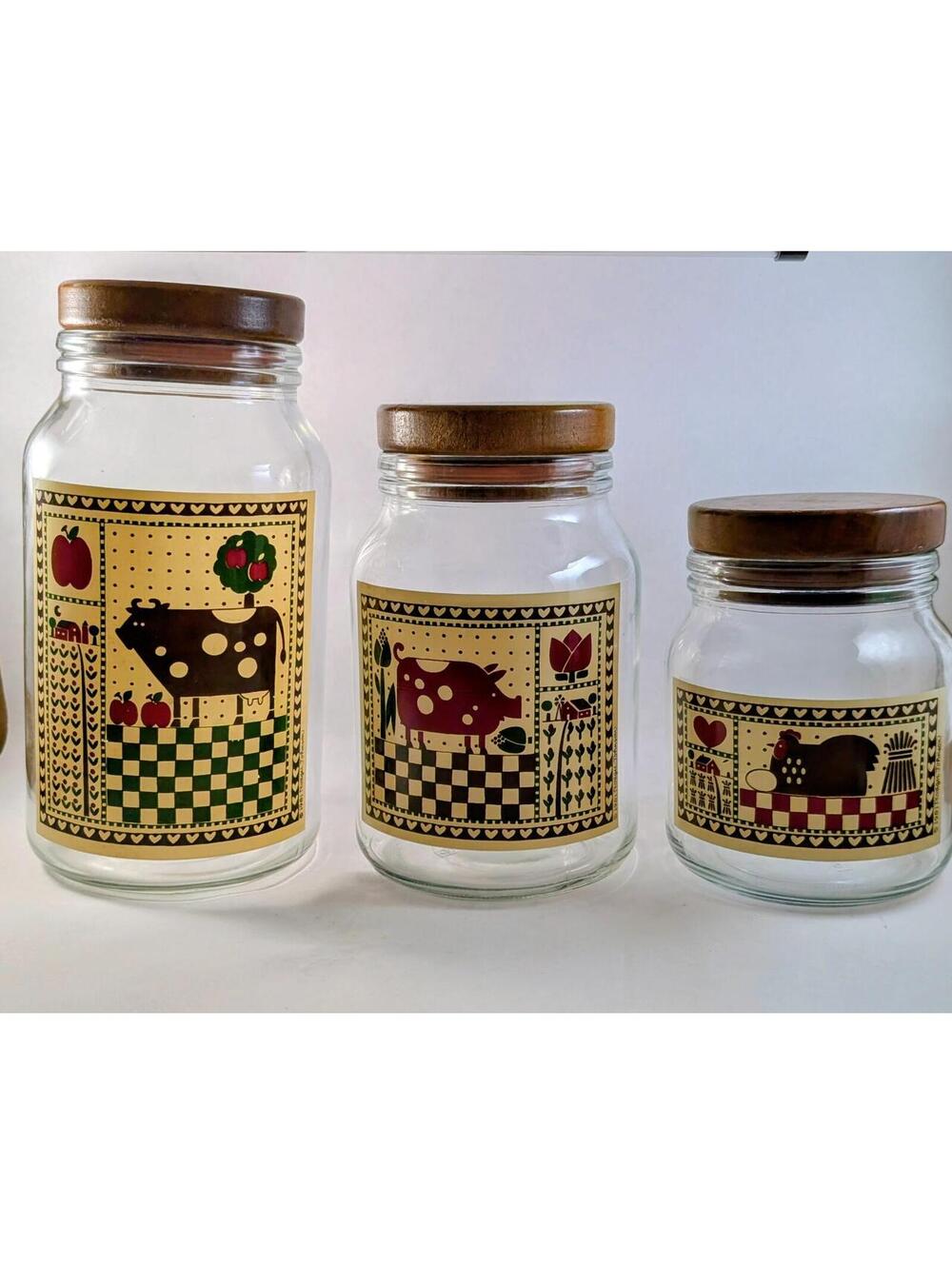 Vintage 1981 Anchor Hocking glass canisters, Rodger Johnson,
